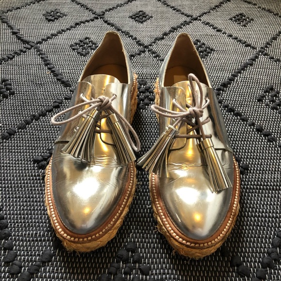 Loeffler Randall Callie Oxford straw wedge silver - Picture 1 of 8